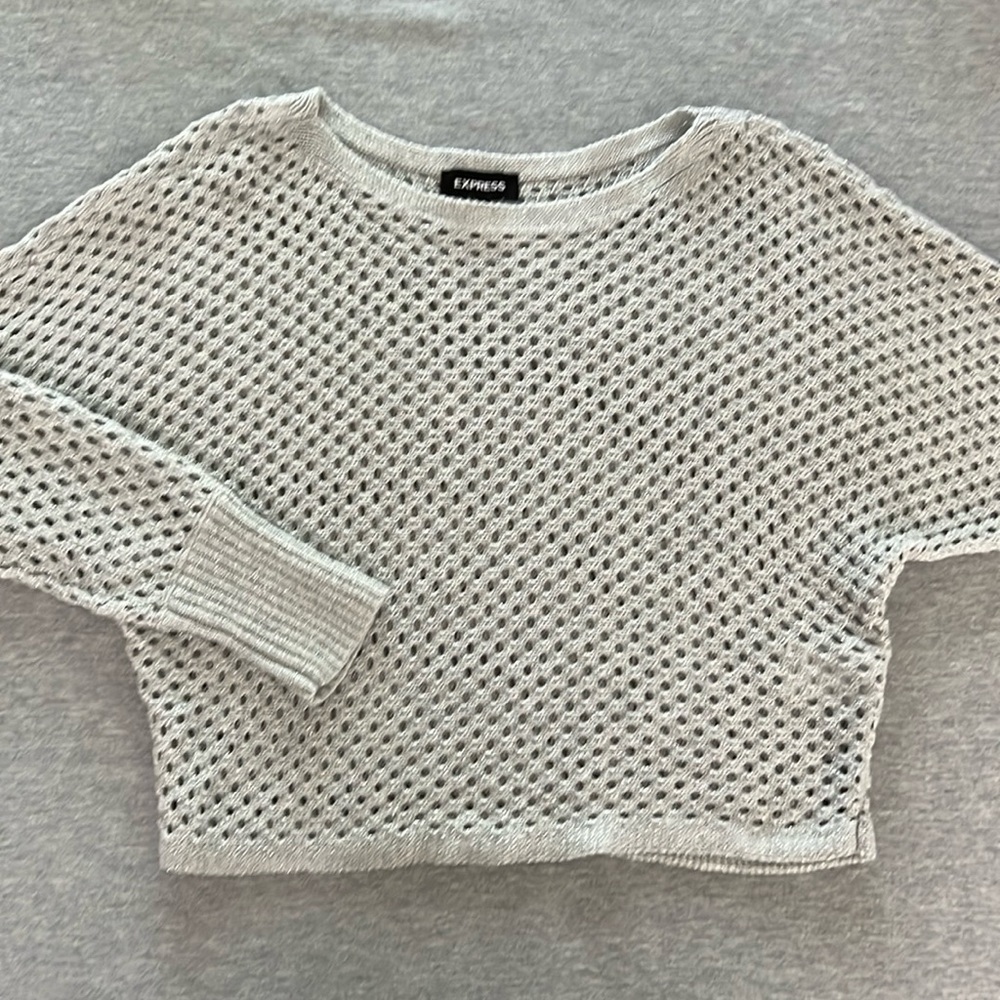 Express Grey Metallic Cropped Dolman Sleeve Sweater